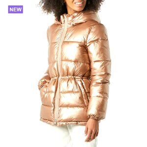 Heavyweight Quilted Hooded Puffer Winter Jacket with Adjustable Waist